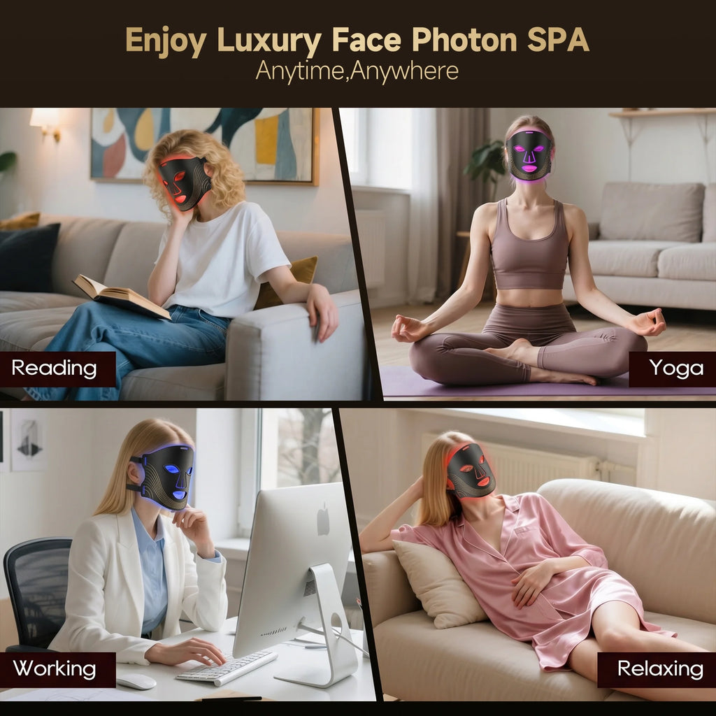 Red Light Therapy for Face, 4 Modes Led Face Mask Light Therapy with Remote, Portable Light Therapy Mask for Skin Care at Home, Travel (Black)