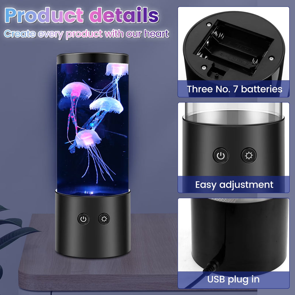 LED Jellyfish Lamp with 7 Colors Changing Usb/Battery Operated Jellyfish Night Light Fantasy Jellyfish Aquarium Lamp for Home Office Bedroom Living Room