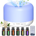 500Ml Essential Oil Diffuser with 6*10Ml Essential Oils Set, Flower Aromatherapy Diffusers with Remote Control, Oil Air Humidifier Vaporizer for Large Room Bedroom Office