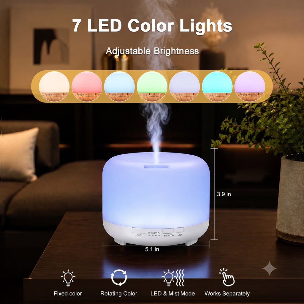 500Ml Essential Oil Diffuser with 6*10Ml Essential Oils Set, Flower Aromatherapy Diffusers with Remote Control, Oil Air Humidifier Vaporizer for Large Room Bedroom Office