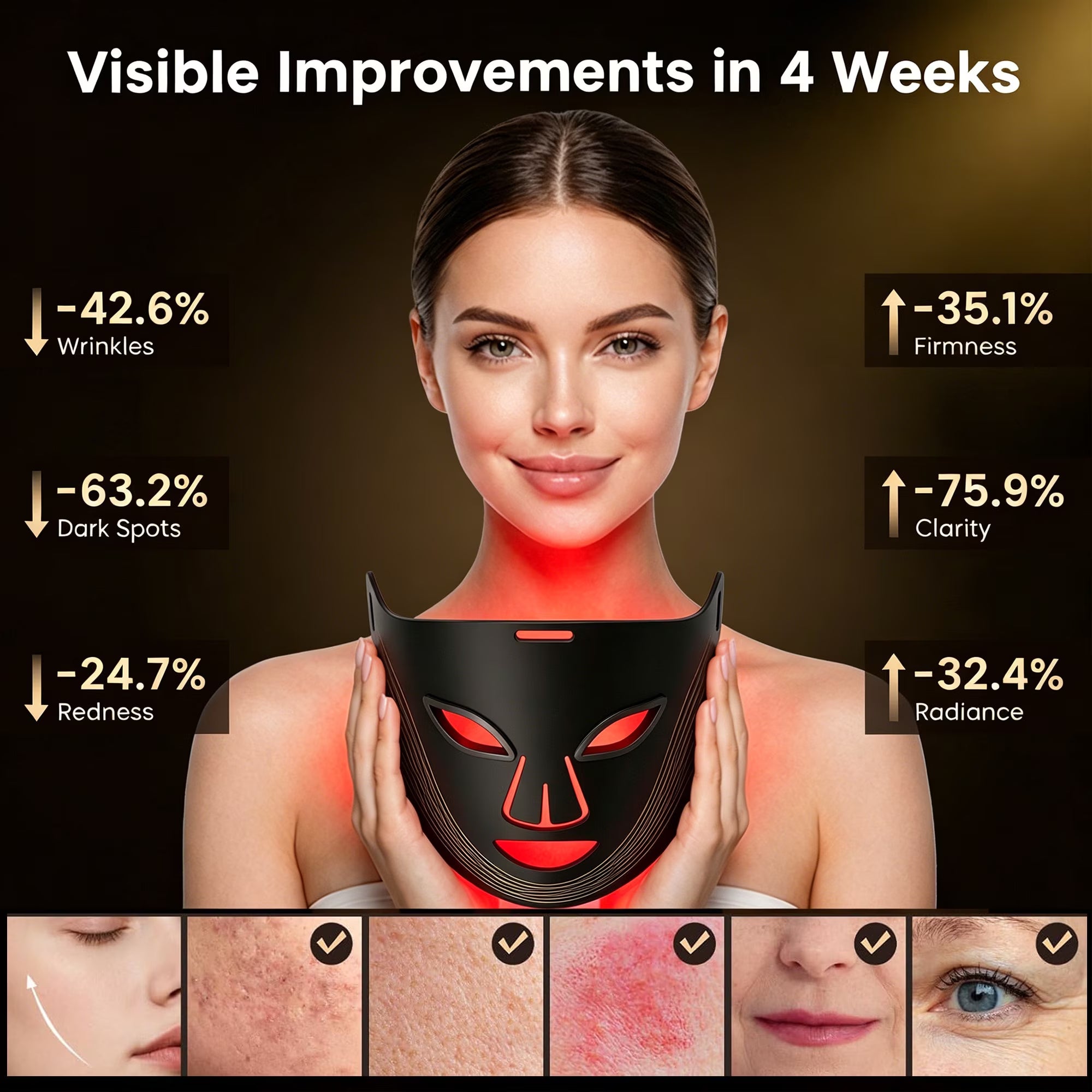Red Light Therapy for Face, 4 Modes Led Face Mask Light Therapy with Remote, Portable Light Therapy Mask for Skin Care at Home, Travel (Black)